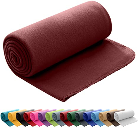 wometo Polar Fleecedecke oekoTex 130x160 ca. 400g mit Anti-Pilling und Kettelrand weinrot dunkelrot