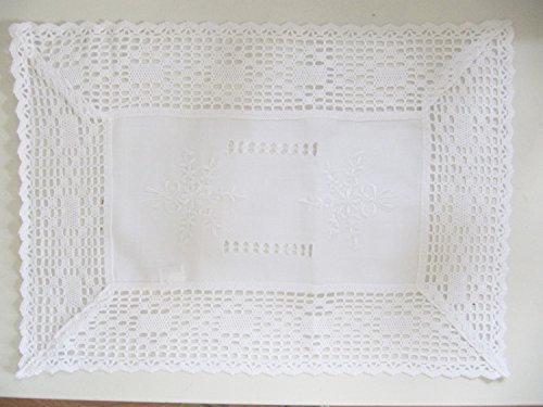 Arinosa Landhaus Deckchen 2 Stück 35x50 Shabby Chic Weiß Häkelbordüre