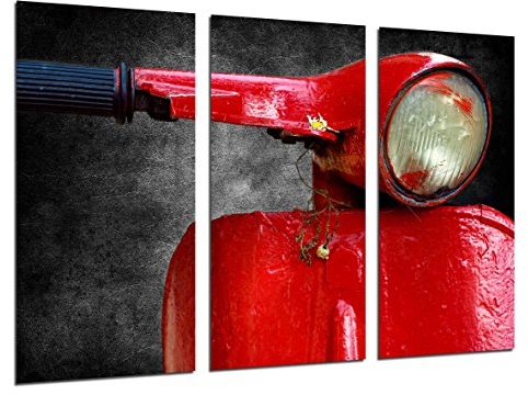 Wandbild - Bild rote Motorrad Vespa Vintage, 97 x 62 cm, Holzdruck - XXL Format - Kunstdruck, 26521