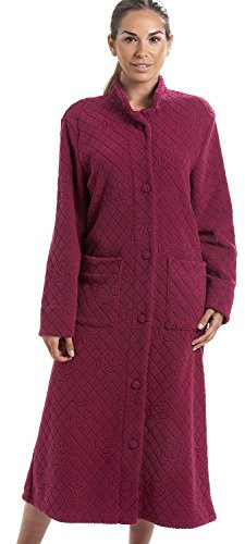 Camille Manteau d'intérieur super doux pour femme – Peignoir de bain de luxe boutonné à motif floral – Manches longues et poches avant pour un confort et une chaleur ultimes, Rouge, 48-50