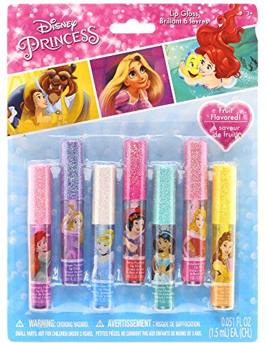 Townley Girl Disney Princess Kids Washable Party Favor Lip Gloss, 7 Flavors include Cotton Candy, Strawberry, Raspberry, Bubble Gum, Grape, Peach and Cherry