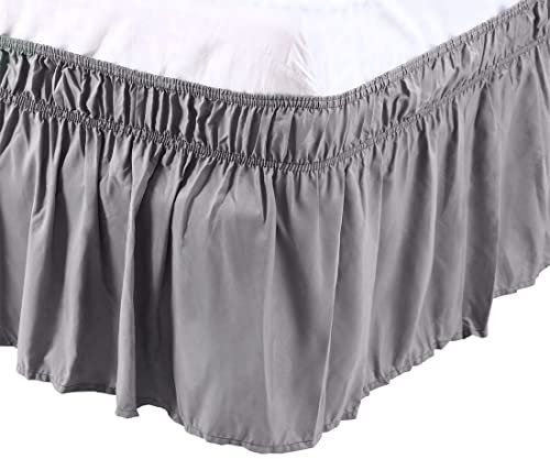 PiccoCasa Cache-sommier élastique à volants de 38 cm - Cadre de lit en microfibre brossée avec volants de 38 cm - Très grand lit - Gris foncé