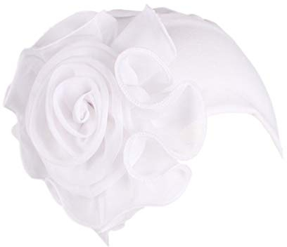 YONKOUNY Turban Hut Damen Sommer Elastisch Wraps Blumenmuster Kopftuch Chemo Hut Kopfbedeckung Kopfbedeckungen Kappe Kopfband Turban Mütze Beanie (Weiß)
