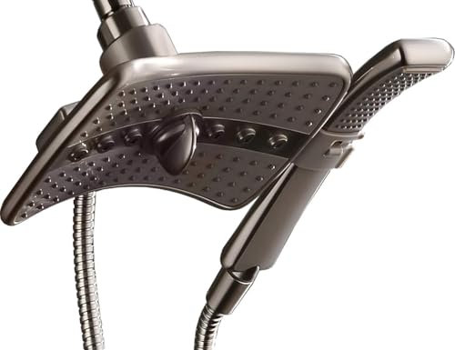 Brushed Nickel Shower Heads Combo with Two Spray Setting Fixed Shower Head and Two Spray Settings Handheld Shower Head with Grey face