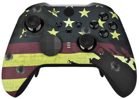 eXtremeRate Carcasa para Xbox One Elite Mando, Accesorios Reemplazo Kit, Funda Protectora Placa Frontal con Anillos de Joystick para Xbox One Elite Series 2 Modelo 1797 - US Bandera