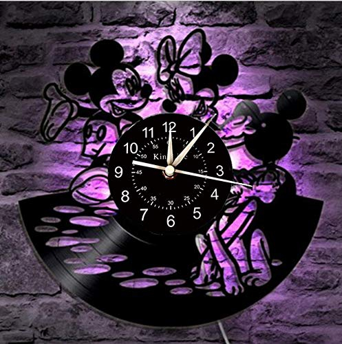Smotly Vinyl Wanduhr, Mickey-Mouse-Thema Rekord Wanduhr, Kunst für Kinder Dekoration nach Hause kreative Geschenke,B