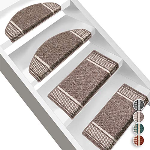 Floordirekt Stufenmatten Promenade | Halbrund oder Eckig | Treppenmatten in 4 Farben | Strapazierfähig & pflegeleicht | Stufenteppich für Innen (Braun, Halbrund 65 x 23,5 cm)