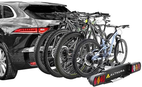 ALTHURA Portabici da Gancio Traino BLUR 4 Biciclette | Carico Max 60kg | Inclinazione Pedale | Omologato Europeo