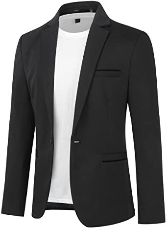 Allthemen Mens One Button Blazer Casual Slim Fit Blazer Jacket Lightweight Suit Jackets Black XL