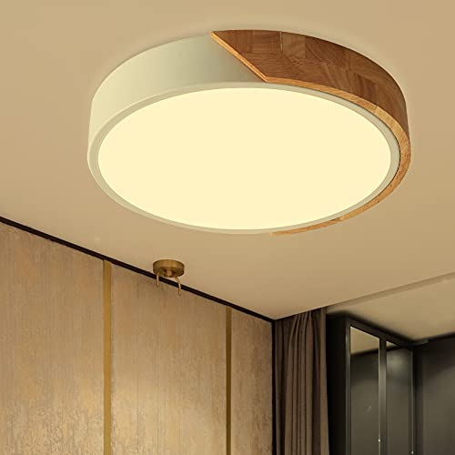 NICEME Led Deckenlampe Holz 24W,Warmweiß 3000K Deckenleuchte,Led Lampen Deckenlampen Für Wohnzimmer Schlafzimmer Badezimmer Balkon Flur Keller Ø30Cm