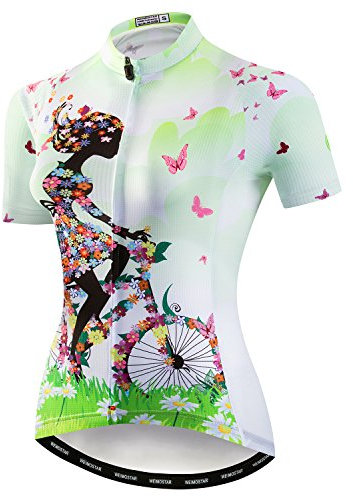 Women's Cycling Jersey Short Sleeve Bike Shirt Top Lady Biking Clothing Green