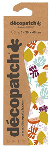 Décopatch C860C - Packung mit 3 Blatt Décopatch-Papier gleichen Musters, Nr. 860, praktisch und einfach zum Verwenden, ideal für Ihre Pappmachés und Bastelprojekte, 1 Pack