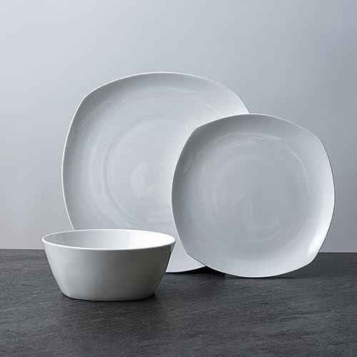 Stone Lain Willow Bone China Geschirr-Set, quadratisch, 12-teilig, Weiß