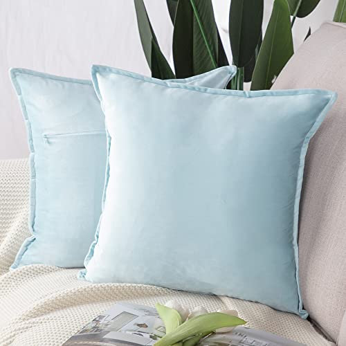 Madizz 2er Set Samt Dekorativ Zierkissenbezüge Luxus Stil Kissenbezug für Sofa für Schlafzimmer Hellblau 50x50 cm Quadrat