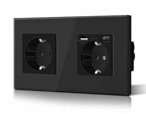 BSEED Enchufe Pared con 2.1 A USB y TipoC, Enchufe USB C, 157mm, Negro
