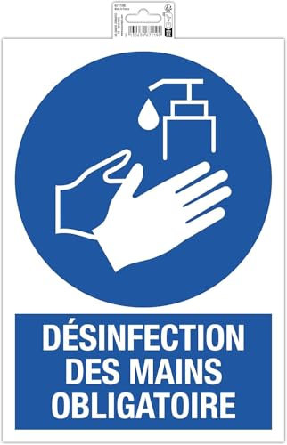 Exacompta - Réf. 67119E - 1 panneau adhésif DÉSINFECTION DES MAINS OBLIGATOIRE - Lavage des mains obligatoire - En PVC traité anti-dérapant - Dimensions 23 x 33 cm - Coloris bleu