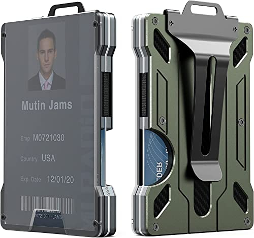 Porte-Badge en Métal, Portefeuille Mince et Porte-Cartes avec Fenêtre Visible, Mini Porte-Cartes de Crédit à Blocage RFID, Portefeuille Minimaliste pour Hommes et Femmes (Armée Verte)