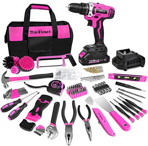 ThinkLearn 20V Cordless Drill Set - Pink Drill Kit for Women, DIY Home Repair Tool Set with Storage Bag