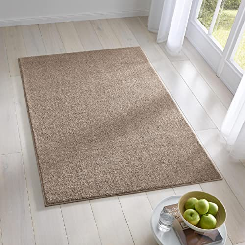 Kurzflor Teppich Designer I Flauschiger Flachflor für Wohnzimmer, Esszimmer, Schlafzimmer oder Kinderzimmer | 120 x 170 cm Taupe