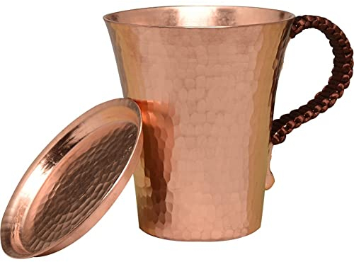 Dianzan Moscow Mule Copper Mugs, Pure Copper Cups with Lid Ergonomic Handle Handcrafted Lacquered Hammered Finish