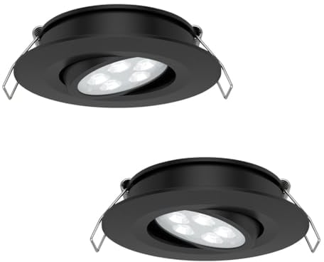 acegoo LED Einbaustrahler 12V Spot 2W 35° Abstrahlwinkel, 70° Schwenkbar Einbauspot für Wohnmobil Wohnwagen Camper Van Boot, Aluminium 205lm 74mm Directional 2 Stück(Schwarz 5000K)