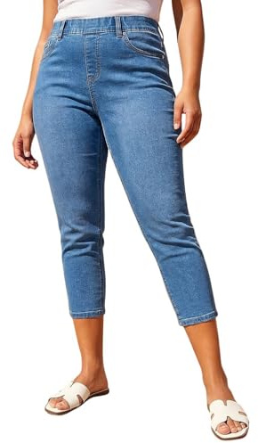 Roman Curve Cropped Stretch Denim Jeggings for Women UK - Ladies Everyday Holiday Spring Summer Comfy Soft Evening Vacation Work Party Elasticated Waist Pull On - Denim Plus - Size 18