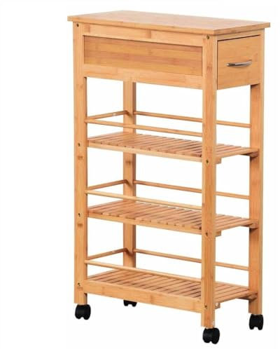 HOMION Kitchen Trolley with Drawer Slim Portable Space Saver Wood Organiser Cart Island Storage Basket Utility Organizer Rack Islands Storage Cart Corner Kitchen Storage Trolley