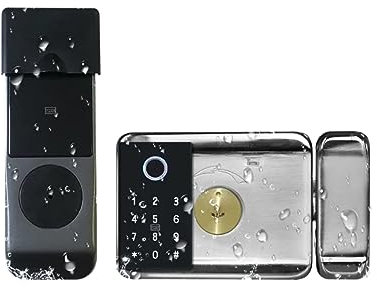 Tuya WiFi Smart Lock Impermeabile IP65 Doppio Lato Codice Impronta Digitale Scheda IC Serratura Elettronica for cancello Esterno Altoparlante in 8 Lingue (Color : B)