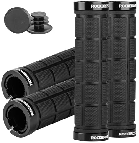 ROCKBROS 4Pcs(2 Pairs) Bike Handlebar Grips - Double Lock On, Comfortable Non-Slip Bicycle Grips for Mountain Bike, BMX, Scooter, Beach Cruiser, Folding Bike