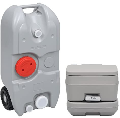 Festnight Portables Camping Waschbecken 10L Camping Wassertank 40L Set Porta Potti, Camping Waschbecken Grau
