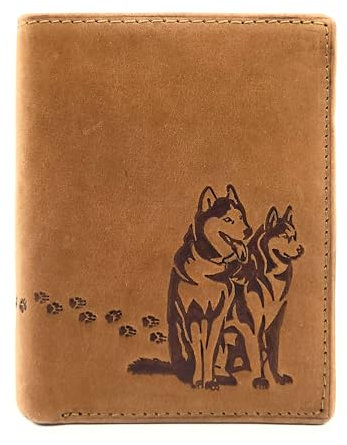 Lemasi echt Leder Geldbörse Portemonnaie Huskies Husky Hunde mit RFID NFC Schutz (Husky Cognac hoch)