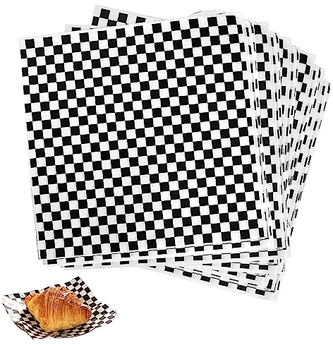 Deli Papierblätter, 100 Blatt Pommes Papier für Korb, Umweltfreundliches Backpapier, Wrap Papier für Burger, Nicht Klebrig Brotpapier für Lebensmittel Käse Sandwich Burger Pommes(28x26cm, Schwarz)