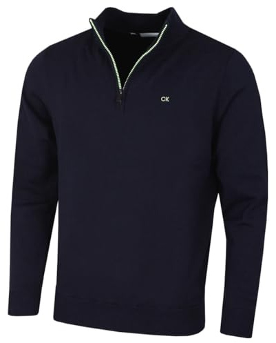 Calvin Klein Mens Campus 1/2 Zip Sweater - Navy/Lime - XXL