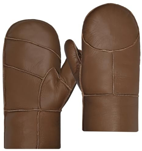Harssidanzar Herren Fäustlinge,Winter Warme Echtleder Schaffell Shearling Pelz Gefütterte Fäustlinge Handschuhe KM055EU,Karamell,Größe S