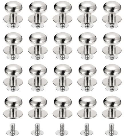 QUARKZMAN Lot de 20 12mm Clou à Tête Sphérique Ceintures Couleur Argentée | Avec Rivets à Visser, Boutons à Tête Ronde Pour La Création de Sacs à Main en Cuir