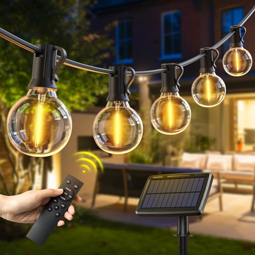 Avoalre 34M Solar Lichterkette Außen mit Fernbedienung,IP44 Wasserfest Outdoor Lichterkette mit 4 Modi/Timer Funktion/4 Dimmbare Helligkeit,G40 warmweiss Lichterkette mit 50+3Glühbirnen für Garten
