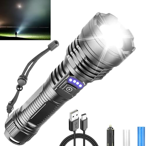 Chasinglee Torcia LED Professionale 500.000 Lumen Super Luminosa – Torcia Ricaricabile con Batteria e Cavo USB, Torcia Tattica Portatile Potente, 5 Modalità per Campeggio, Emergenza e Lettura
