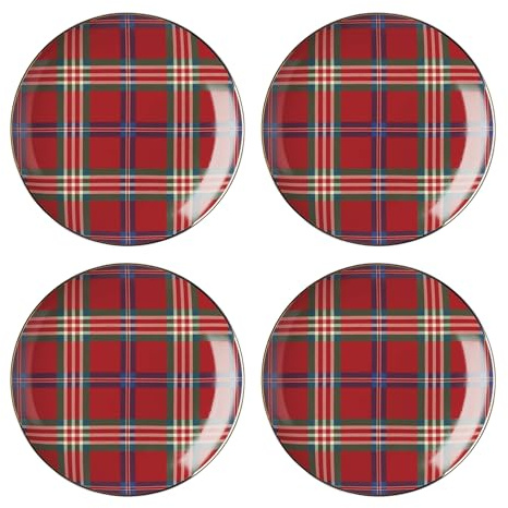 Lenox 896528 Holiday Red Tartan Accent Plates, Set of 4, Christmas Dinnerware, Hosting