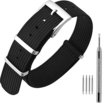 ANNEFIT Nylon Uhrenarmbänder 16mm mit Edelstahl Metall Schließe, Sport Atmungsaktive Ersatzarmband (Schwarz)