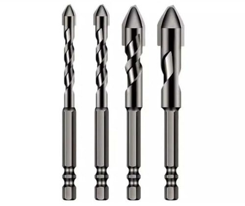 Foret excentrique à tête oblique de haute résistance, Forets pour Carrelage, Forets Professionnels en Carbure de Tungstène pour Carrelage, Brique, Verre, Porcelaine, Plastique, Bois, Ciment (4pcs)