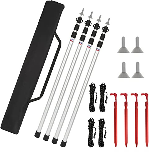 Vkechh Zeltstange, Zeltstangen Alu Verstellbares von 87.5cm bis 234.5cm,Zeltstangen Teleskop für Camping,Zeltstange mit 3 Segmenten,Teleskopstange für Zelte Tarp,Silber,mit Aufbewahrungstasche