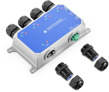 MokerLink IP67 Outdoor 5 Port Gigabit PoE Extender, IEEE 802.3 af/at/bt PoE Repeater 90W, 10/100/1000Mbps, 1 PoE in 4 PoE Out, Wandmontage Metall Wasserdicht POE Passthrough Switch