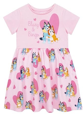 BlueY Vestito Bingo Vestito Estivo Ragazza | Glitter Abiti da Bambina | Cotone Abbigliamento Ragazza | Rosa 6-7 Anni