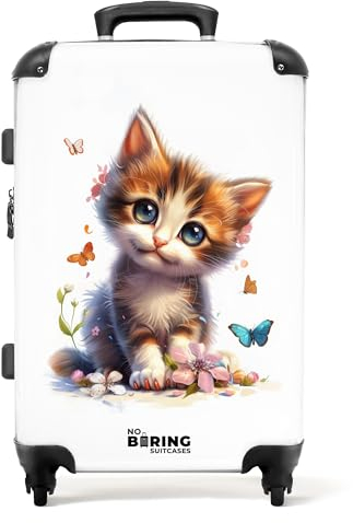 NoBoringSuitcases.com Kinderkoffer, Kinderkoffer Mädchen, Koffer Groß, Koffer Kinder, TSA Schloss, Kindertrolley Mädchen, Koffer 20kg Gepäck, Koffer Mittelgroß (Kätzchen - Weiß, 67 cm - 72 L)