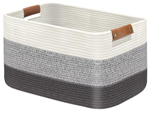 Goodheim Wäschekorb Groß, Wäschesammler Aufbewahrungskorb Geflochten,Faltbarer Korb mit Henkel für Decken Spielzeug Kinderzimmer,Laundry Baskets 55 x 38 x 30 cm, Farbverlauf Grau