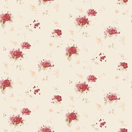 Galerie Pretty Prints Cream/Red Hortensia Floral Trail Wallpaper Roll