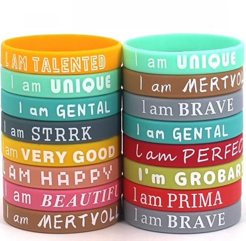 Editbar 12 Stück Motivationsarmbänder Motivierende Gummiarmbänder Mit motivierenden Sprüchen versehene Gummibänder sind als Geschenke geeignet für Freunde, Schüler, Kollegen, Jugendliche und Kinder