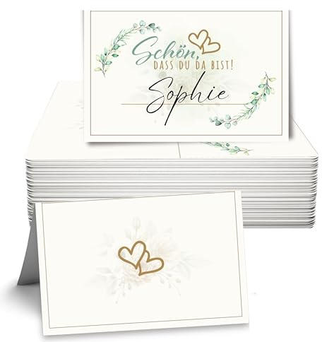 colortouch Tischkarten Namenskarten 50 Stück zum beschriften Hochzeit Geburtstag Konfirmation Kommunion Taufe Feier Namensschilder zum selbst beschriften
