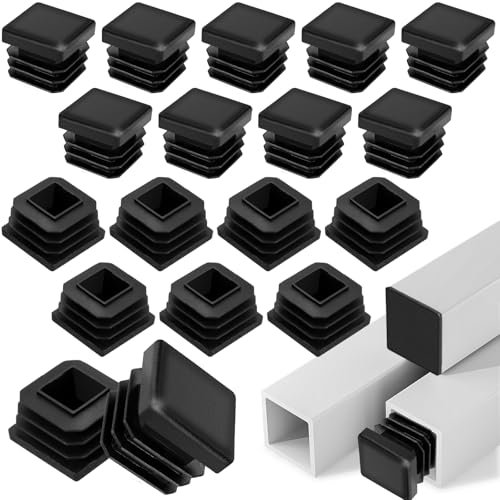 20 Stück Lamellenstopfen, 25 x 25 mm Quadratischer Rohrstopfen Schwarz, Stopfen für Vierkantrohr, Kunststoffkappen für Rohre für Metallprodukte, Geländer, Stühle, Sofas, Tische, Regale