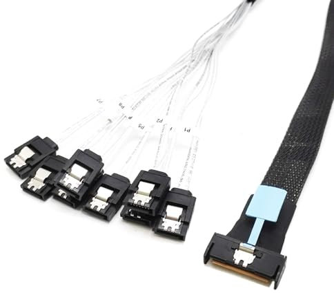 LUOFENG Cable de servidor, MCIO delgado de alta velocidad 8i 74P a 8 cables de servidor SATA, MCI0 8i 74 pines macho a 8 SATA macho, cable de expansión delgado de 50 cm